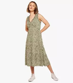 Абрикосово-оливковое платье-миди с абстрактным узором Apricot, оливковый