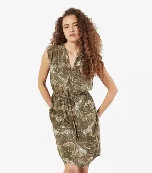 Абрикосово-оливковое платье на молнии с животным принтом Apricot, оливковый