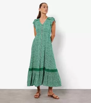 Абрикосово-зеленое платье макси в горошек Apricot, зеленый