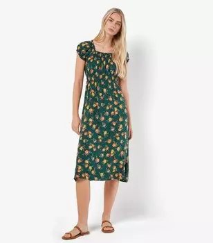 Абрикосово-зеленое платье миди с принтом роз и молочницей Apricot, зеленый