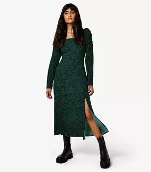 Абрикосово-зеленое платье миди со складками и разрезом по бокам Apricot, зеленый