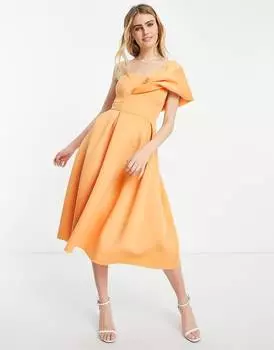 Абрикосовое платье для выпускного на одно плечо со складками спереди ASOS DESIGN