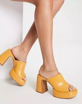 Абрикосовые кожаные мюли на платформе премиум-класса Topshop Selina