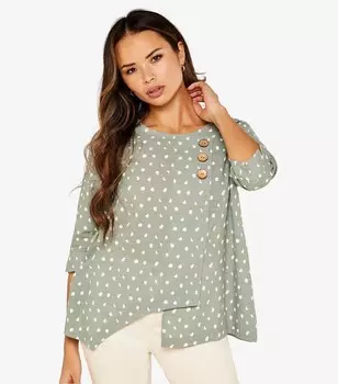Абрикосовый мятно-зеленый топ на пуговицах в горошек Apricot, мятно-зеленый