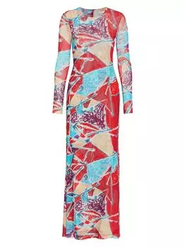 Абстрактное макси-платье с длинными рукавами Rosetta Getty, разноцветный