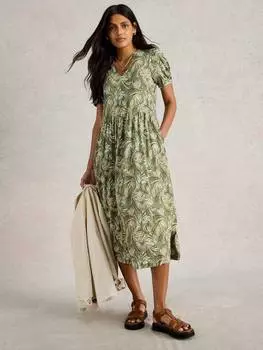 Абстрактное платье из органической хлопчатобумажной смеси leah White Stuff, зеленый/разноцветный