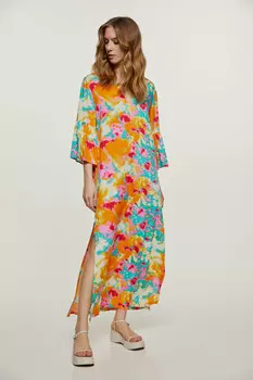 Абстрактное платье-кафтан с цветочным узором из вискозы Conquista, оранжевый