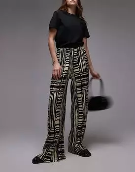 Абстрактные плиссе брюки широкие брюки многоцветные Topshop