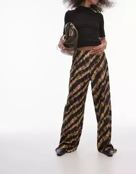 Абстрактные полосатые брюки плиссе в многоцветном исполнении Topshop