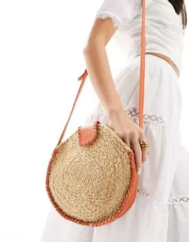 Accessorize – Соломенная круглая сумка натурального цвета с оранжевыми деталями
