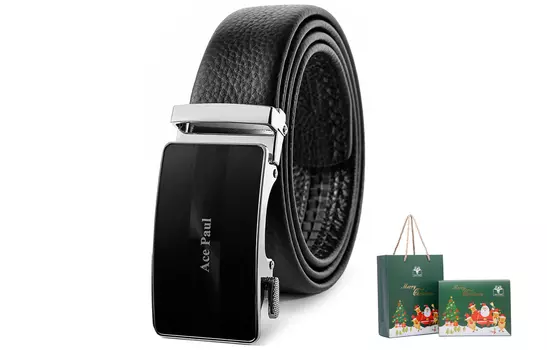 Ace Paul Ремень мужской из коровьей кожи, черный, ширина 3,5 см