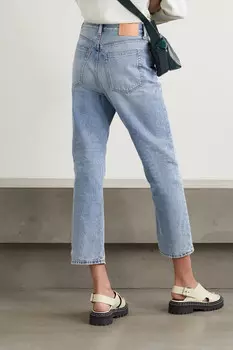 ACNE STUDIOS Джинсы прямого кроя с завышенной талией и эффектом потертости, синий