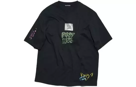 Acne Studios Футболка Exford Scribble Face «Выцветший черный»