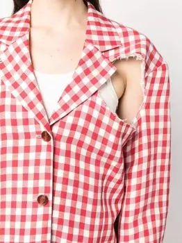 Acne Studios однобортный блейзер в клетку гингем, красный