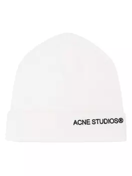 Acne Studios шапка бини в рубчик с вышитым логотипом, белый