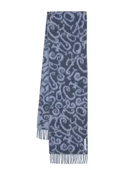 Acne Studios шарф с бахромой и абстрактным узором, синий