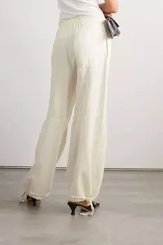 ACNE STUDIOS Широкие брюки из смеси хлопка и льна с бахромой, кремовый