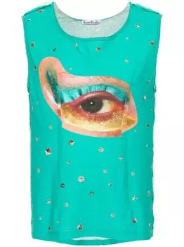 Acne Studios топ из органического хлопка с принтом, зеленый
