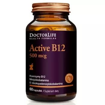 Active B12 Активный витамин B12 500 мг Пищевая добавка 60 капсул Doctor Life