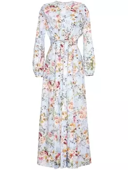 Adam Lippes драпированное платье с цветочным принтом, синий