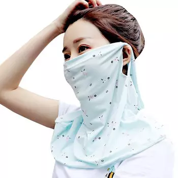 Adandyish Защита шеи Солнцезащитный крем Шелковый шарф Маска Лето и осень Открытый велосипедный спорт Женская маска Модный солнцезащитный козырек для вождения с принтом Шарф Цветочный синий