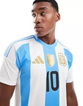 adidas Football — Argentina 24 Messi Home — бело-синяя футбольная футболка из джерси