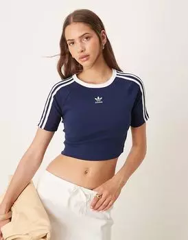 Adidas Originals - Adicolor - Укороченная футболка темно-синего цвета с тремя полосками