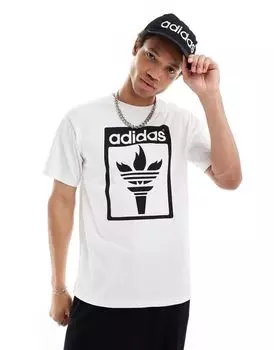 Adidas Originals — белая футболка с изображением олимпийского огня