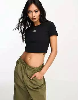 Adidas Originals - Essential - Черная укороченная футболка в рубчик