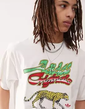 Adidas Originals - Футболка белого цвета с леопардовым принтом