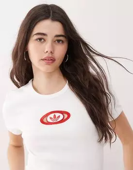 Adidas Originals - Футболка в рубчик в стиле 00-х белого цвета