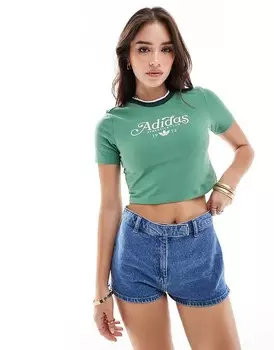 adidas Originals – Короткая зеленая футболка с логотипом