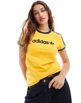 adidas Originals – Оранжевая темно-синяя футболка с логотипом