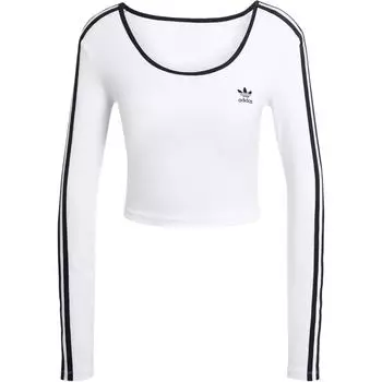 Adidas Originals Женский укороченный топ Adidas Adicolor с тремя полосками и длинными рукавами, белый
