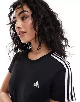 adidas Performance – Essentials – черная приталенная футболка с 3 полосками