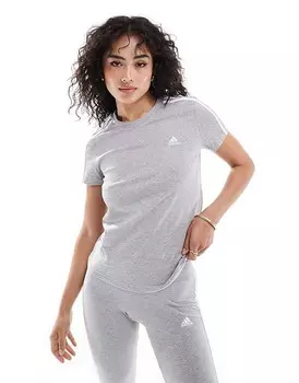 adidas Performance – Essentials – серая приталенная футболка с 3 полосками