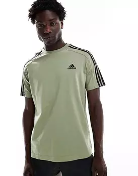 adidas Performance — Essentials — зеленая футболка из джерси с 3 полосками