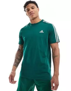 adidas Performance — Essentials — зеленая футболка из джерси с 3 полосками
