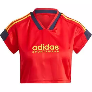 Adidas Женская укороченная майка Tiro Cut с тремя полосками, цвет Better Scarlet/Legend Ink/Bold Gold