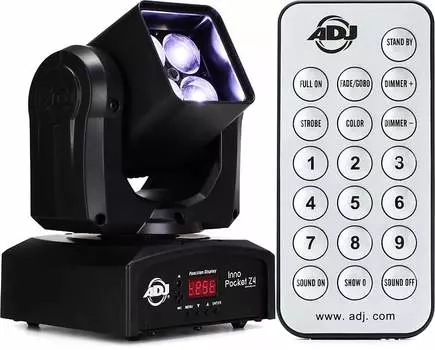 ADJ Inno Pocket Z4 4-LED RGBW Промывочная головка с движущейся головкой и зумом Комплект с универсальным инфракрасным пультом дистанционного управления ADJ UC-IR American DJ INN119=1 UC IR=1
