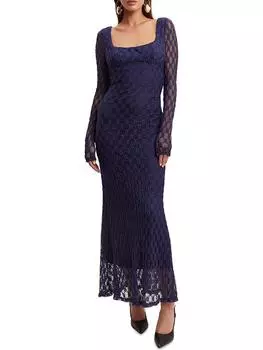 Adoni Женское кружевное платье макси с длинными рукавами Bardot, темно-синий