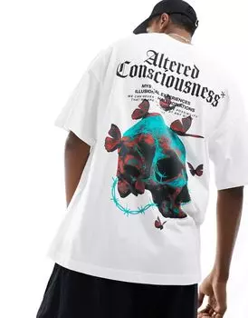 ADPT — белая футболка оверсайз с принтом черепа на спине