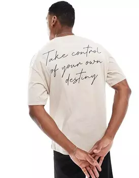 ADPT – City Never Sleeps – бежевая футболка оверсайз с принтом на спине