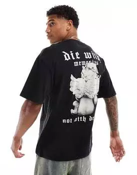 ADPT — темно-серая футболка оверсайз с выцветшим принтом ангела на спине