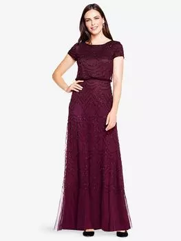 Adrianna Papell Blouson Вечернее платье макси из бисера, Cassis