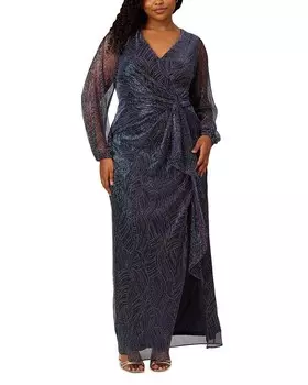 Adrianna Papell Платье больших размеров из металлизированной сетки, синий