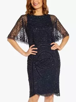 Adrianna Papell Платье-футляр из бисера, темно-синий