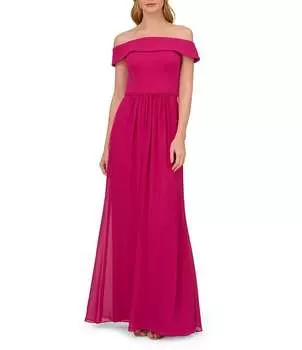Adrianna Papell Шифоновое платье трапециевидной формы с лифом из эластичного крепа и открытыми плечами, розовый