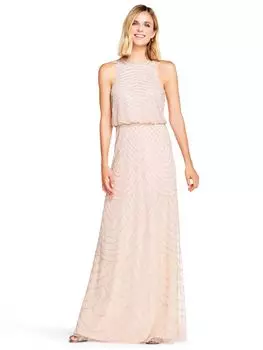 Adrianna Papell Вечернее платье макси с вырезом бретелькой и бисером, румяный