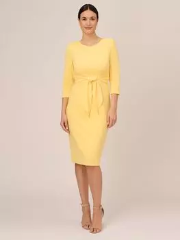 Adrianna Papell Вязаное платье-футляр из крепа с завязкой на талии, Warm Sun